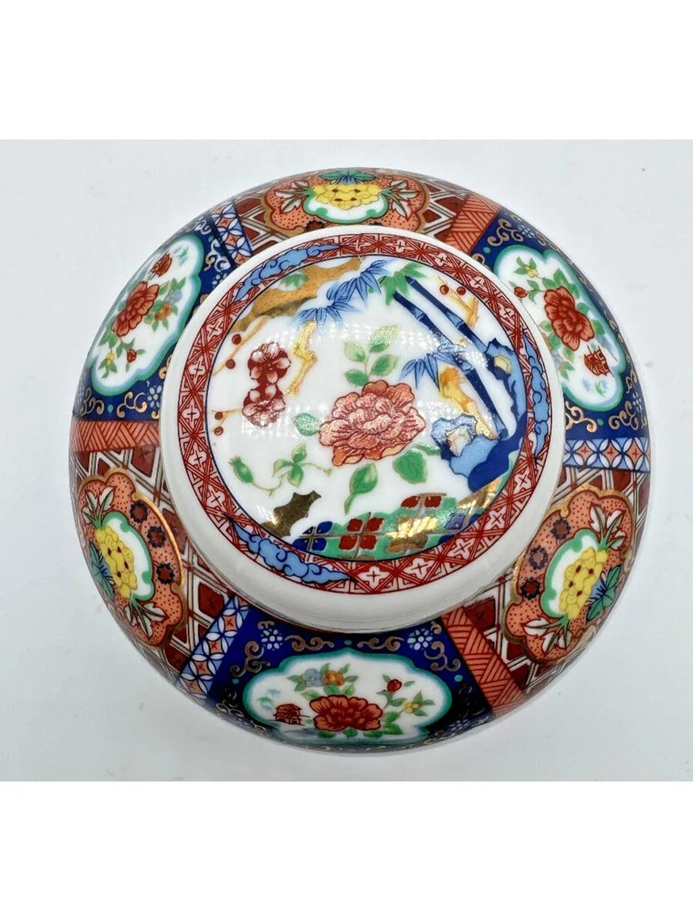 Vintage Miyako Imari Ware Japan Porcelain Ginger Jar Floral Bamboo Gold